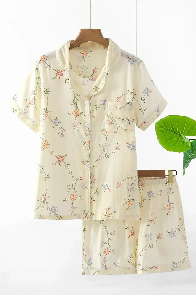 Japanese simple short pyjamas women 100% cotton short sleeves ladies pajama sets shorts Cute cartoon sleepwear women homewear