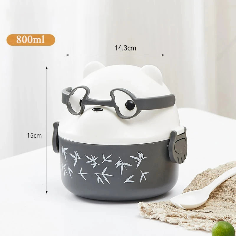 Eyeglass Bear Thermal Bento Box Stackable Bento Box Portable Cute Cartoon Children Lunch Box Double Layer Food Storage Container