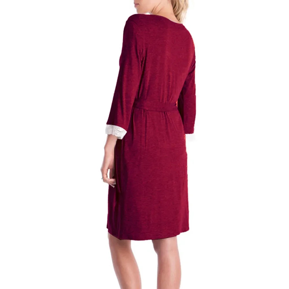 Fashion Lace Three-quarter Sleeve Maternity Nightdress Loose Bathrobe Pregnant Women Nightgown
