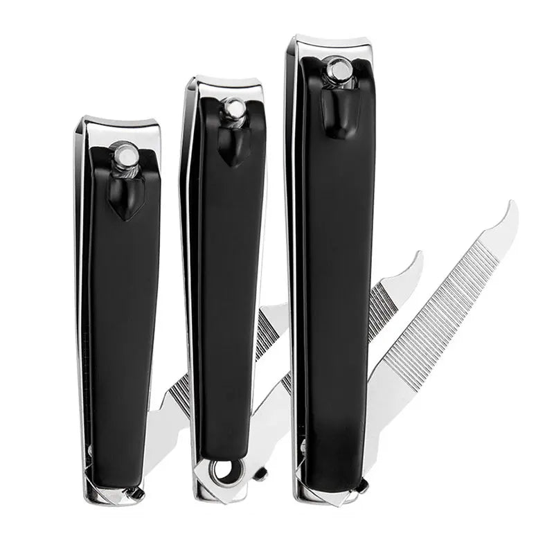 3 Sizes Nail Nipper Stainless Steel Black Fingernail Clipper Anti-splash Manicure Cutter With Files Portable Manicure Tool
