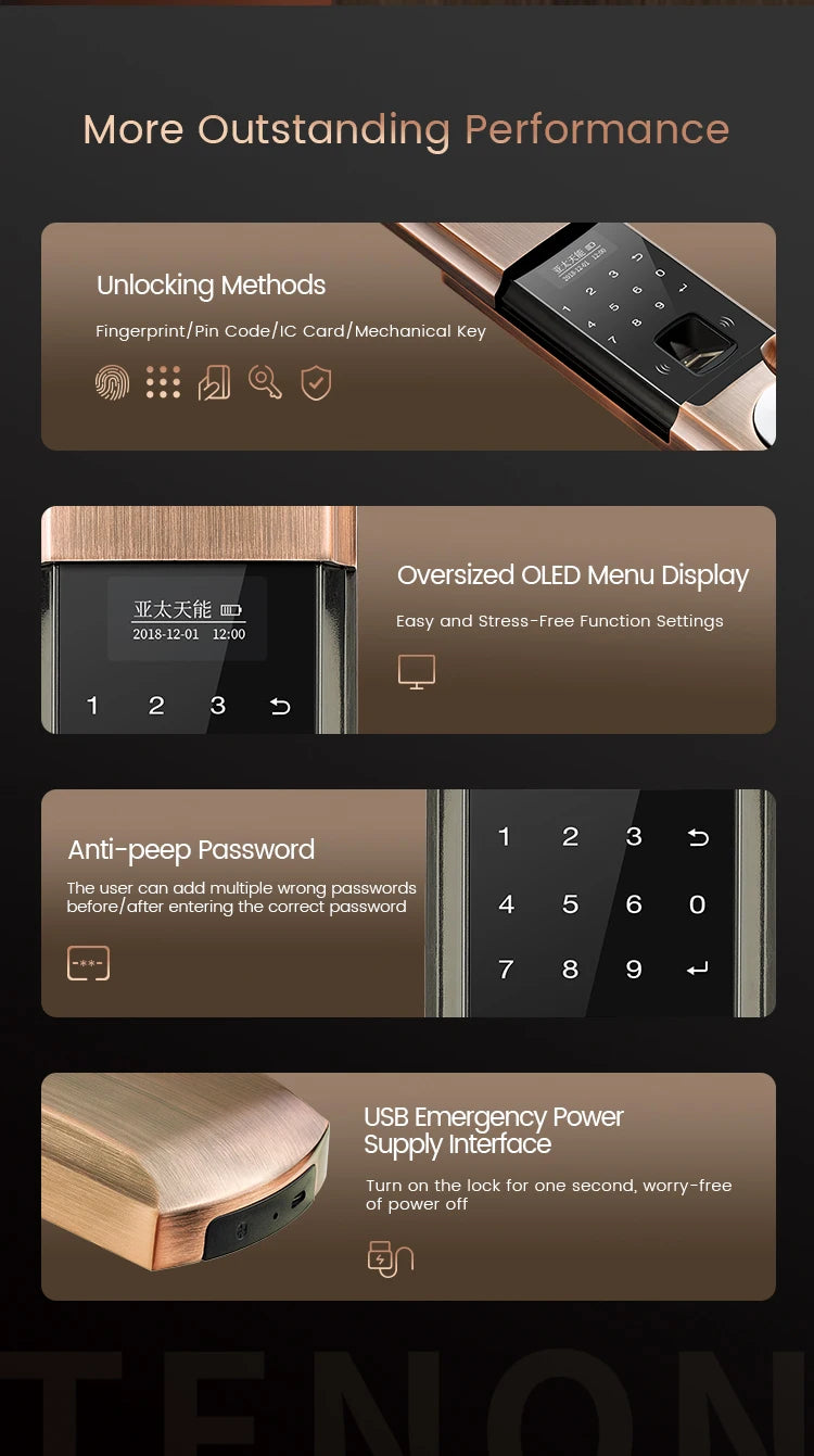 Black fingerprint smart lock keyless electronic dual-sensor smart digital handle door lock