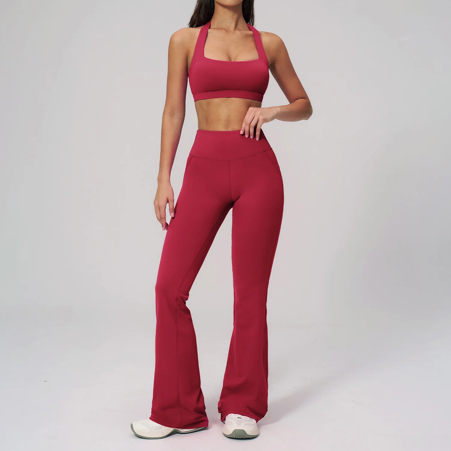 2PCS Flared Pants Yoga Set Women's Tracksuits Gym Fitness Outfits Sports Sets Female Shockproof Sports Bra Yoga Workout Clothes
