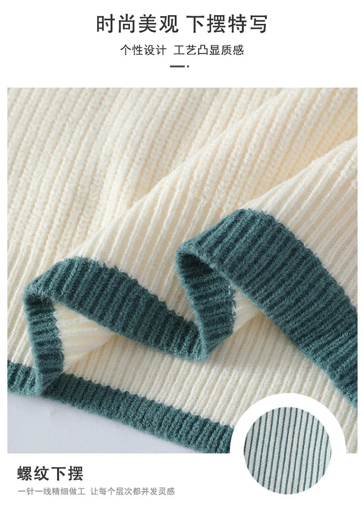 New Men's Mock Neck Knitted Sweaters Fashion Patchwork Knitting Pullovers Autumn Winter Daily Casual Warm Pullover Sweaters Male