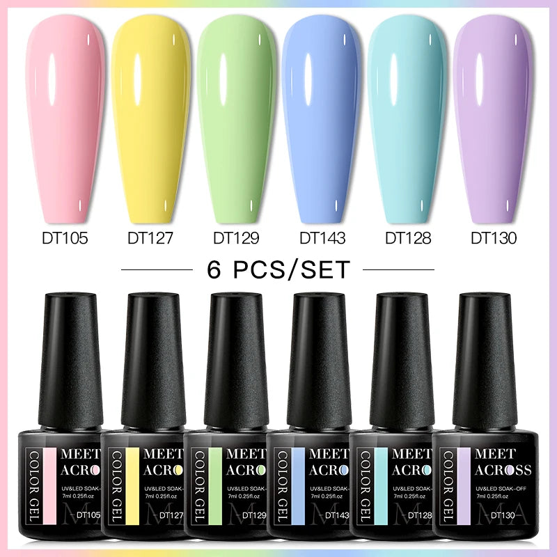 MEET ACROSS 6/8Pcs Set Glitter Gel Nail Polish Autumn Winter Nail Art Varnishes Semi Permanent Soak Off UV Gel Kit Nails Lacquer