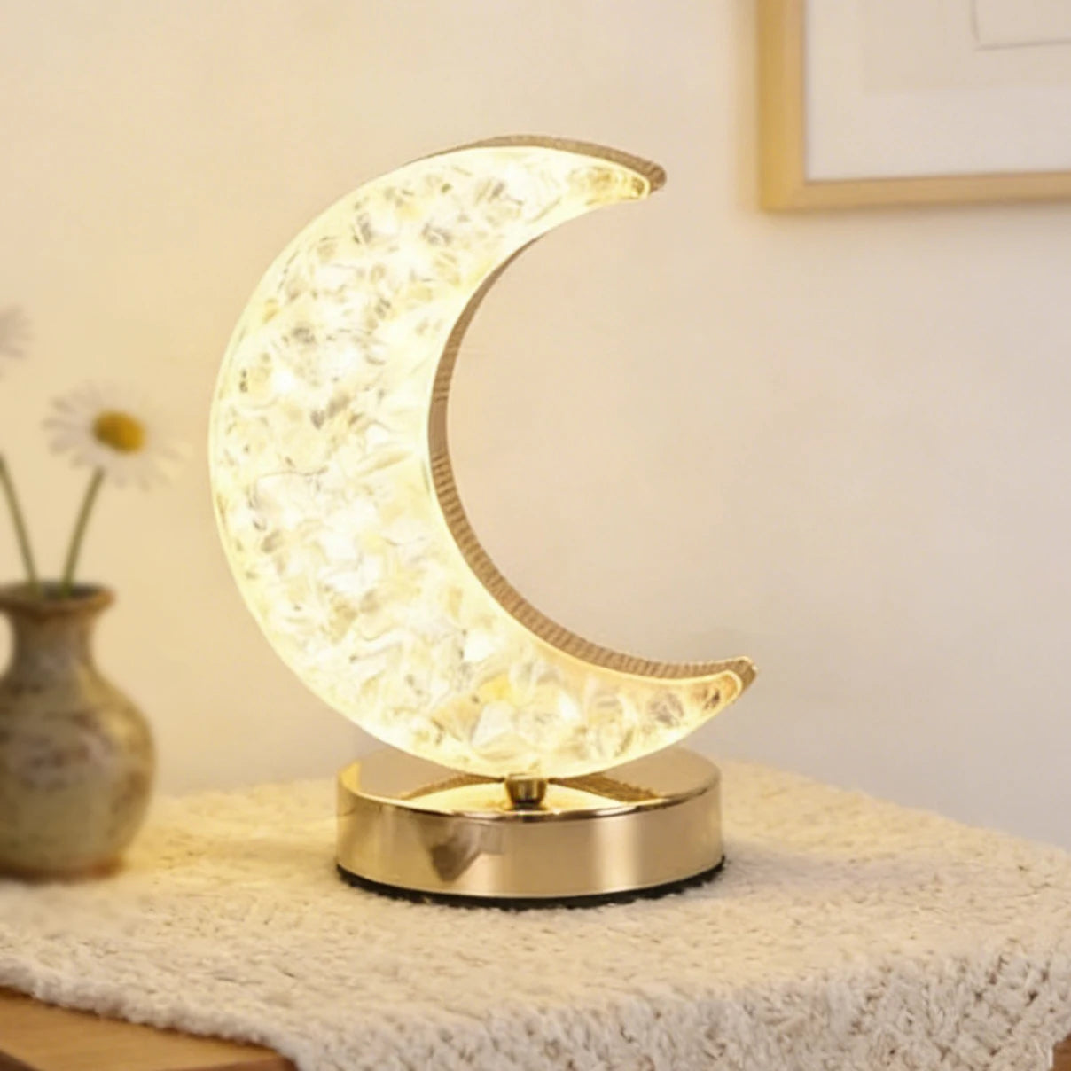 Modern Moon Shaped LED Desk Lamp, Dimmable Warm Night Light for Bedroom, Dorm, Gift, Decor
