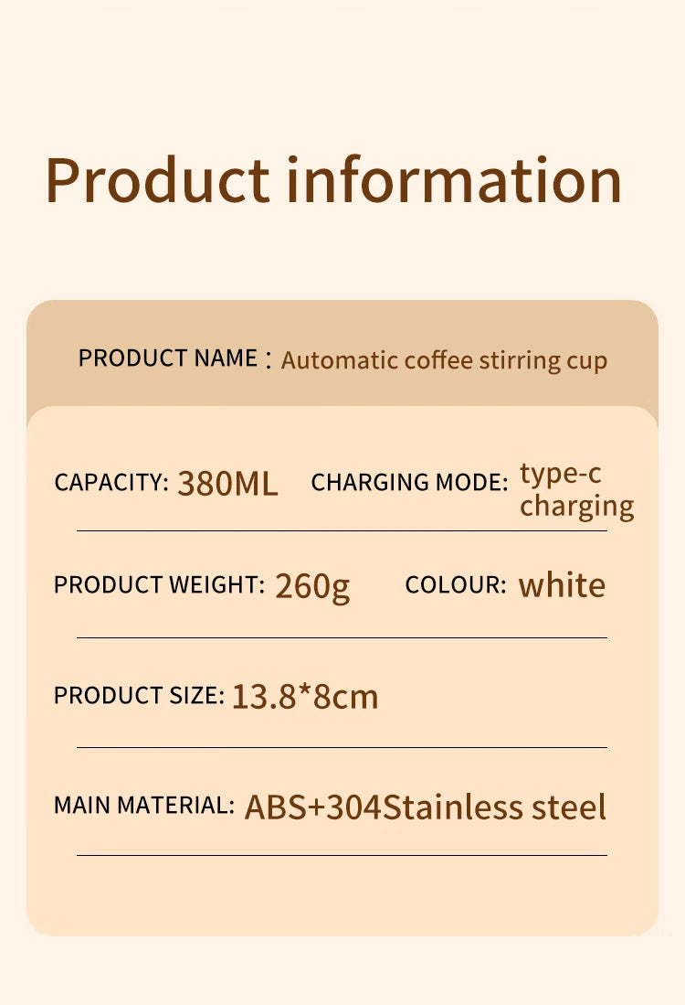 380ML Mini Electric Coffee Self Mixing Mug IP67 Waterproof Food Safe Coffee Mug USB Rechargeable Automatic Magnetic Cup For Tea