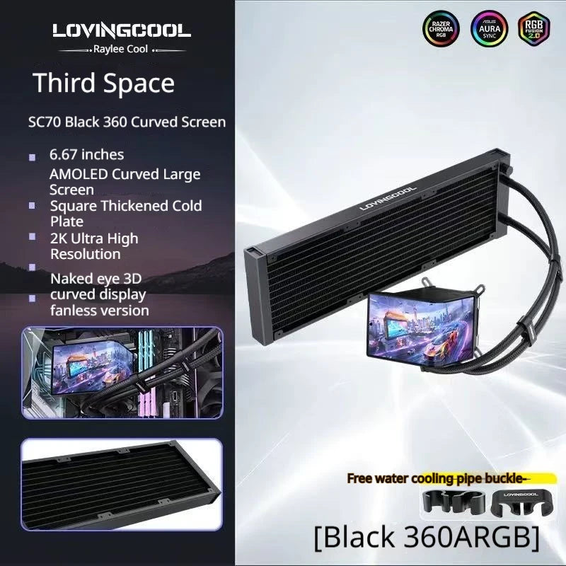 LOVINGCOOL SC70 360 ARGB CPU Liquid Cooler Radiator 6.67-Inch Naked-Eye 3D Super Large Frameless Curved Screen Water Cooler