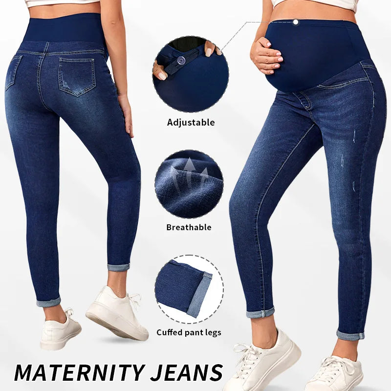 Maternity Jeans Maternity High Waist Belly Lift Elastic Waist Denim Jean Pencil Pants
