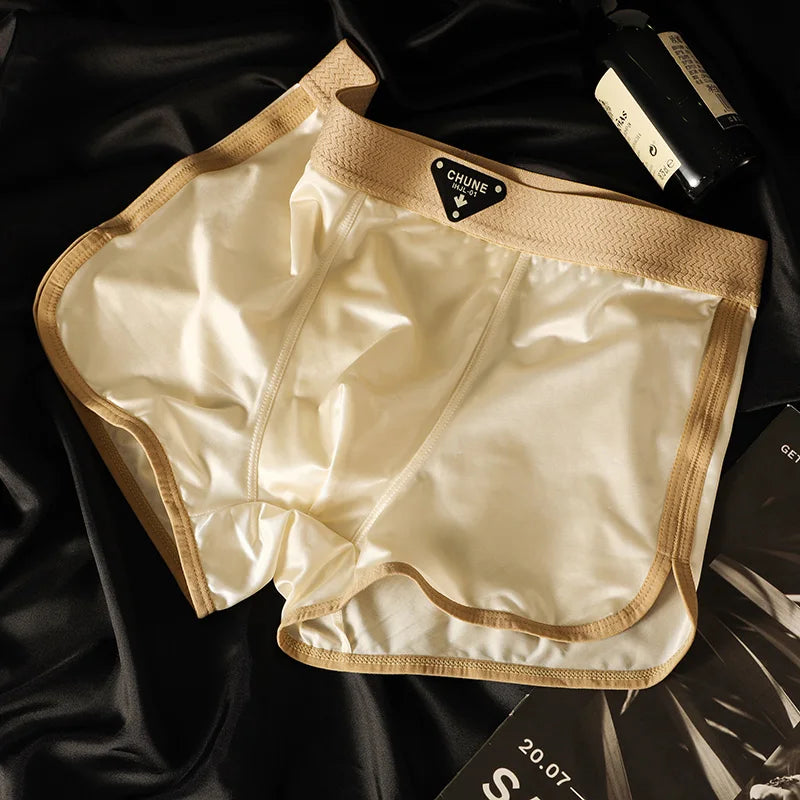 4PCS Men's Luxury Satin Ice Silk Shorts Boxers Hygroscopic Breathable Double-layer Silk Crotch High Elastic Underpants