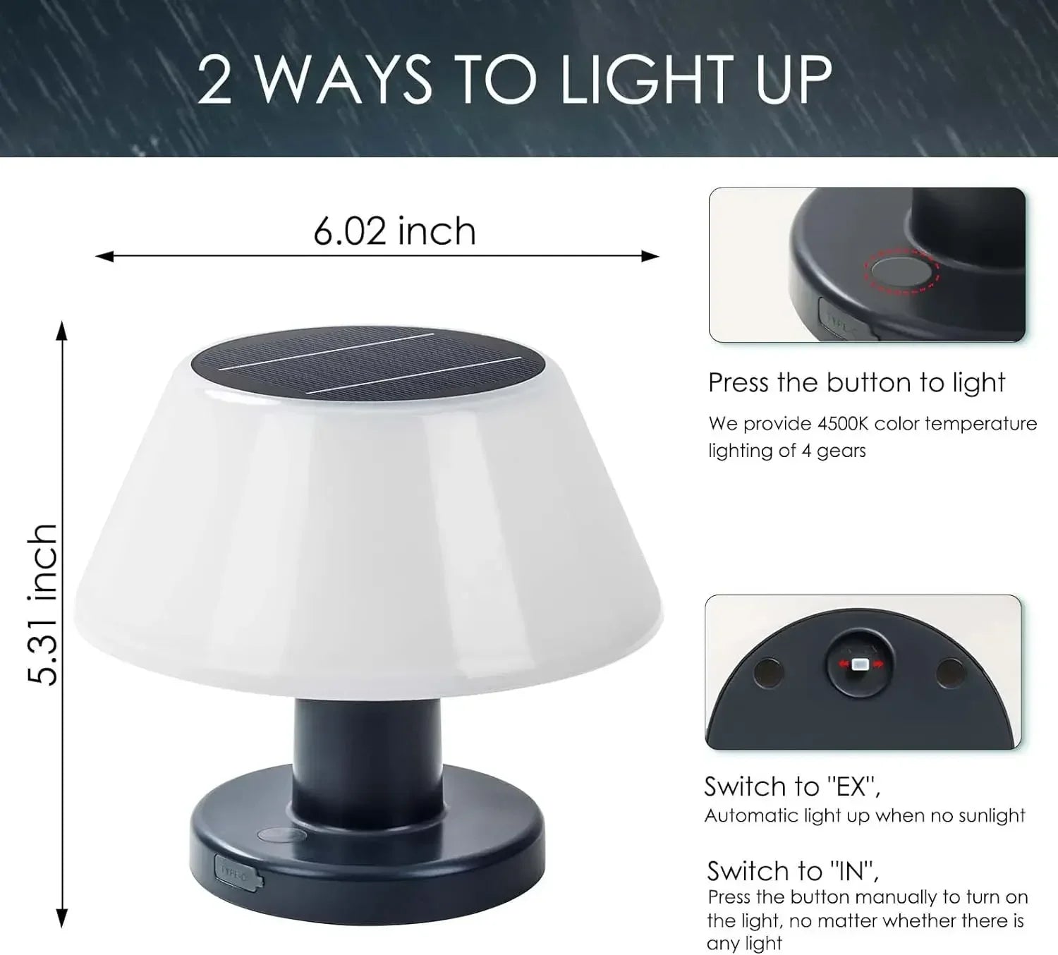 Outdoor Solar Lighting for Garden USB Rechargeable Indoor Desk Bar Decor 4 Brightness Dimmable Garland Lamp