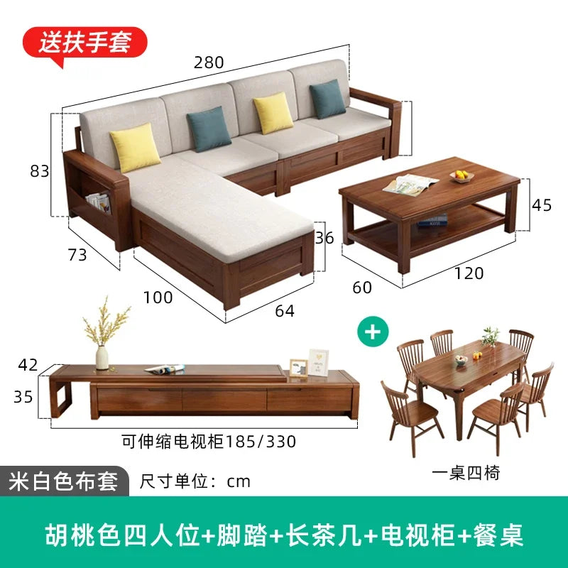solid wood sofa simple modern living room winter and summer dual-purpose corner combination storage sofa