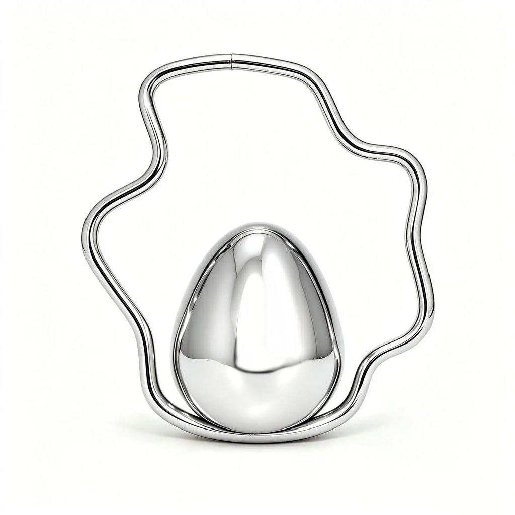 Egg Shape Acrylic Iron Box Handbag,Women Irregular Metal Frame Evening Bag,Luxury Wedding Elegant Party White Clutch Purse