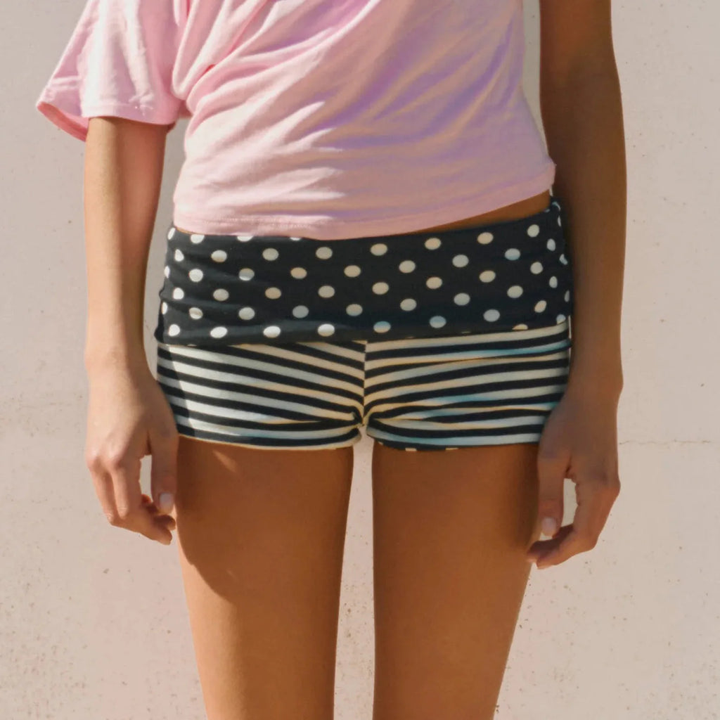 Women Summer y2k VIntage Polka Dot Print Yoga Shorts Fold Over Low Waist Micro Boxers Loungewear Casual Shorts Streetwear