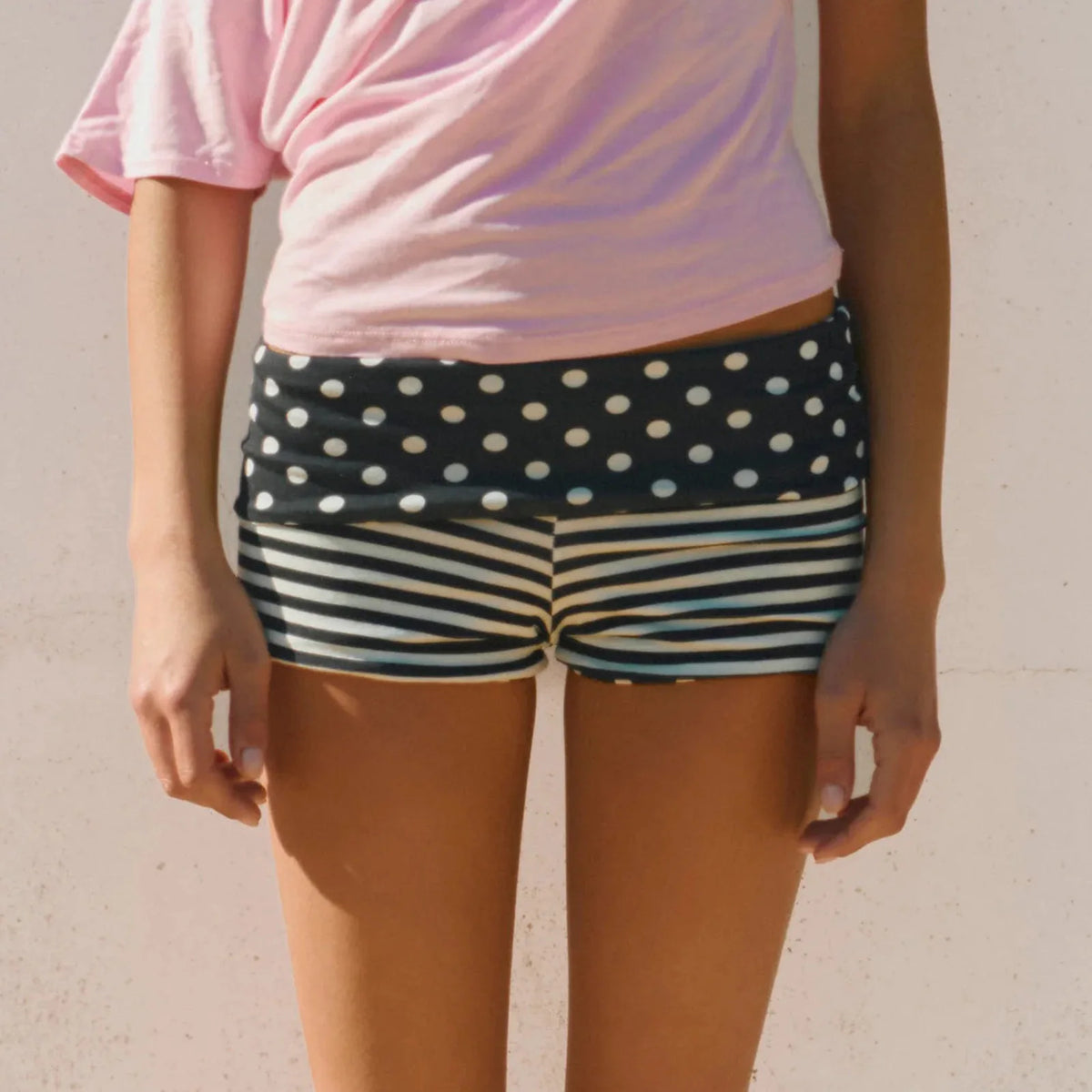 Women Summer y2k VIntage Polka Dot Print Yoga Shorts Fold Over Low Waist Micro Boxers Loungewear Casual Shorts Streetwear