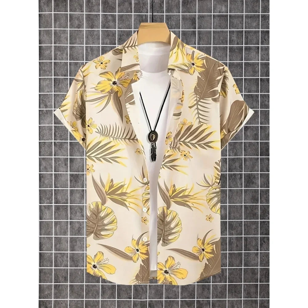 Cat Cartoon Print Shirt] Plus Size 3D Digital Print Cartoon Fun Men's Short Sleeve Button Shirt Fashion Hawaiian Vacation Shirt