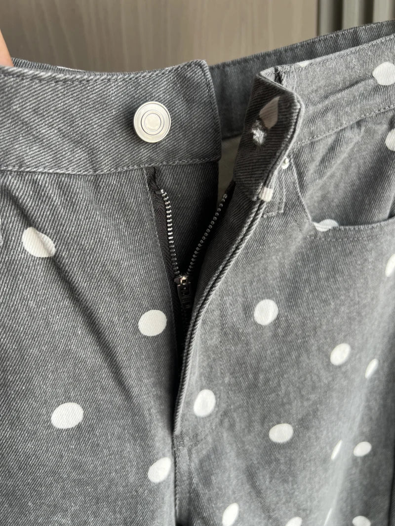 ETJ 2026 New Women's High Waist Polka Dot Wide Leg Jeans Casual Straight Denim Pants Fashion Summer Loose Fit Trousers