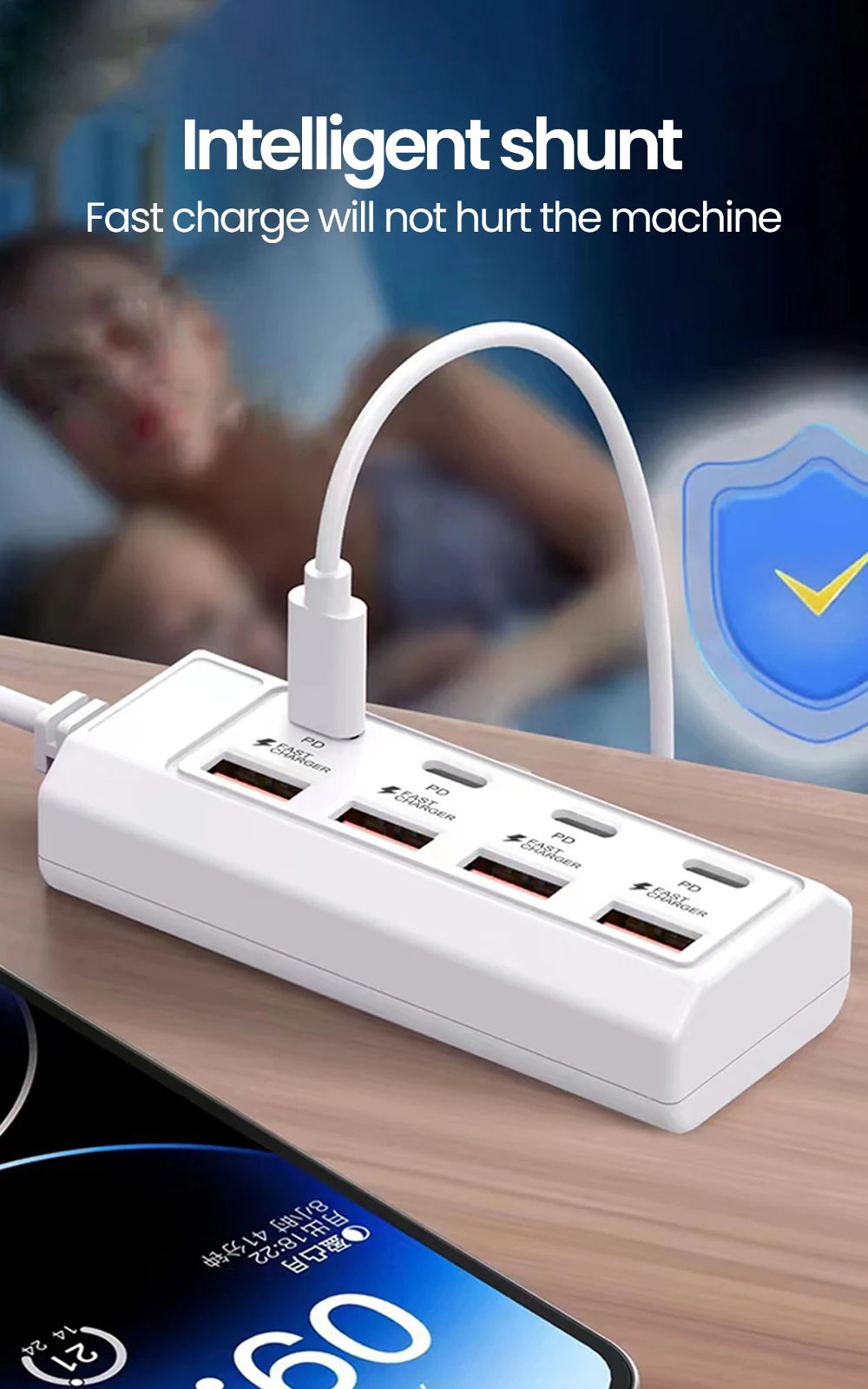 8 in 1 25W USB Electrical Socket Fast Charging USB Type C Power Strips Phone Charger USB Extension Socket Power Outlet Adapter