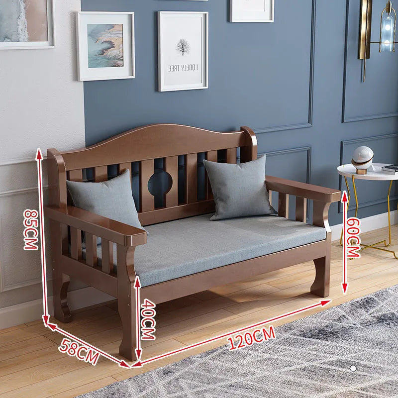 Solid wood sofa new Chinese combination wooden sofa rental room backrest bench economical living room small apartment sofa