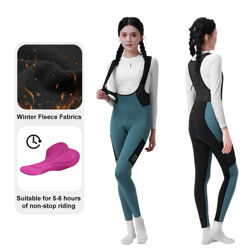 INBIKE Winter Women's Thermal Fleece Bibs Cycling Pants High Waist Padded Long Bike Tights with Pockets Bicycle Pants Clothing