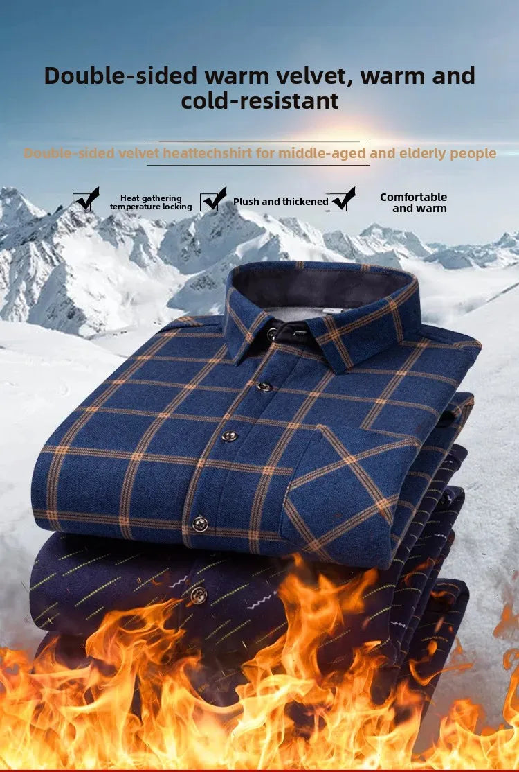 Thickened Fleece Winter Warm Shirt Men's Long Sleeve Plaid Casual Style Dad Clothes Comfortable Breathable Casual Shirt