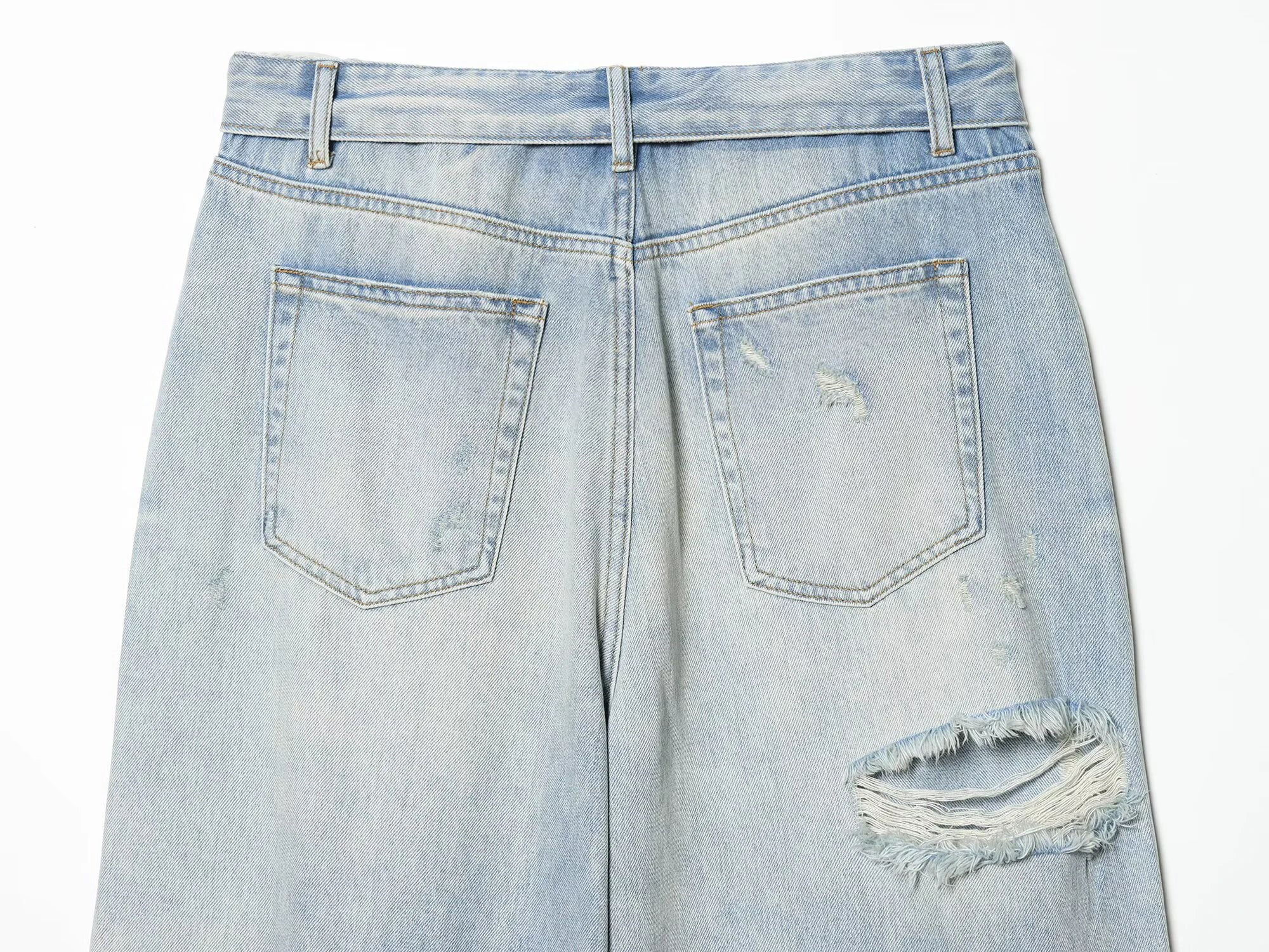 European and American style 2026 spring/summer new women's clothing mid waist casual ripped and flanged denim pants