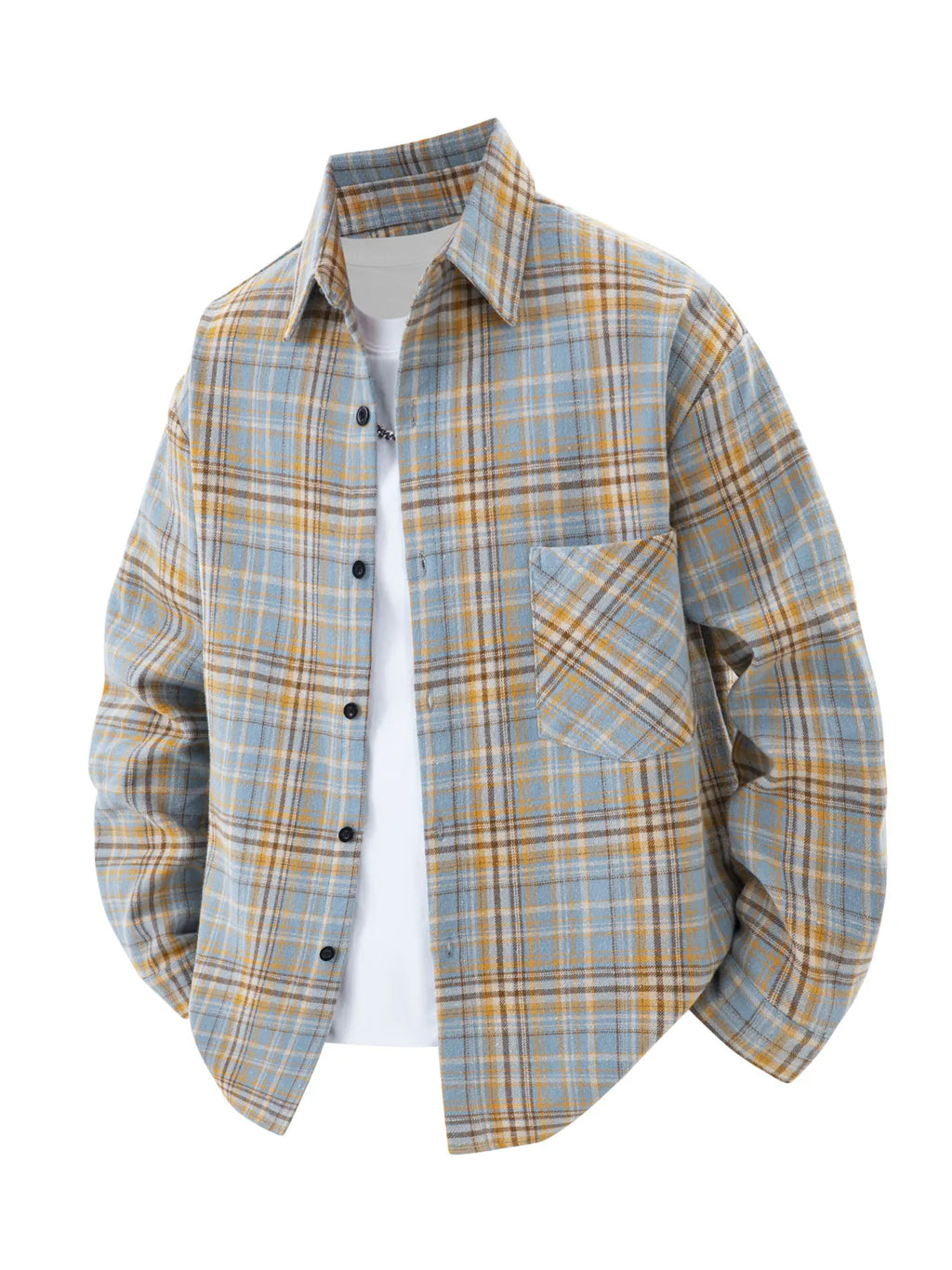Spring and Autumn Men's Fashionable Plaid Shirt, Youth Outdoor Sports Casual Lapel Plaid Long-Sleeved Shirt That Can Be Worn Outside