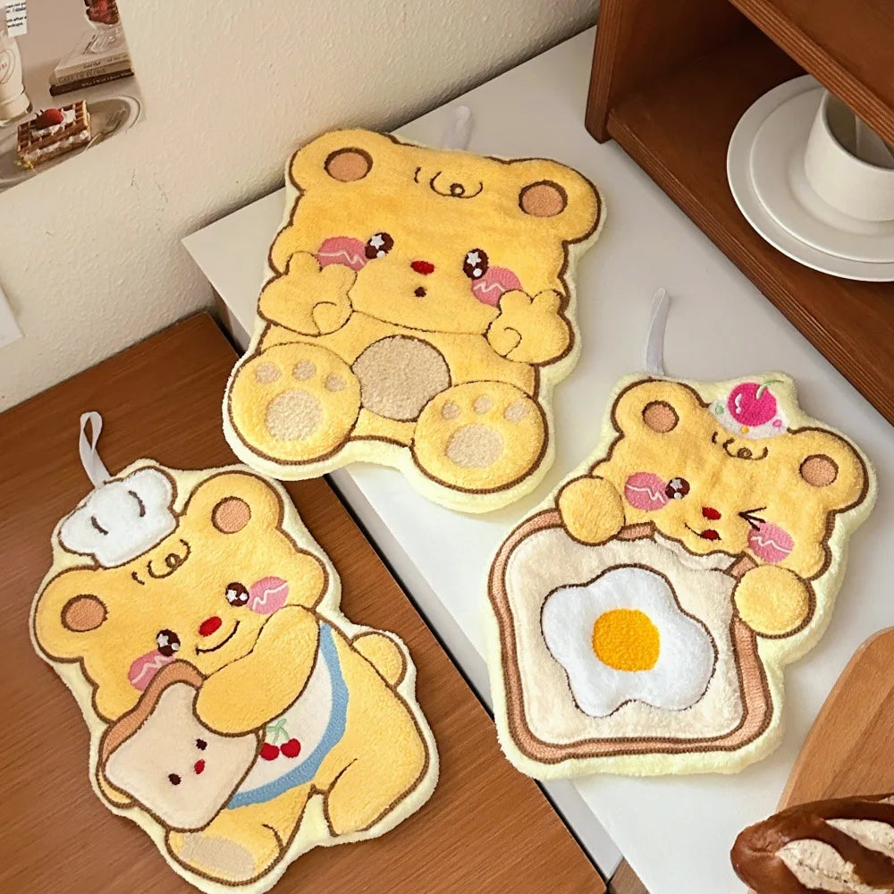 Cute Little Bear Hand Towel Kitchen And Bathroom Wiping Cloth Double-Layer Thick Household Absorbent Quick Drying Towel