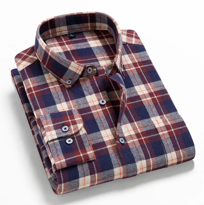 2026 100% Cotton New Male Casual Long Sleeve Warm Man Clothes Flannel Plaid Shirt Men Plus Size 3XL 4XL