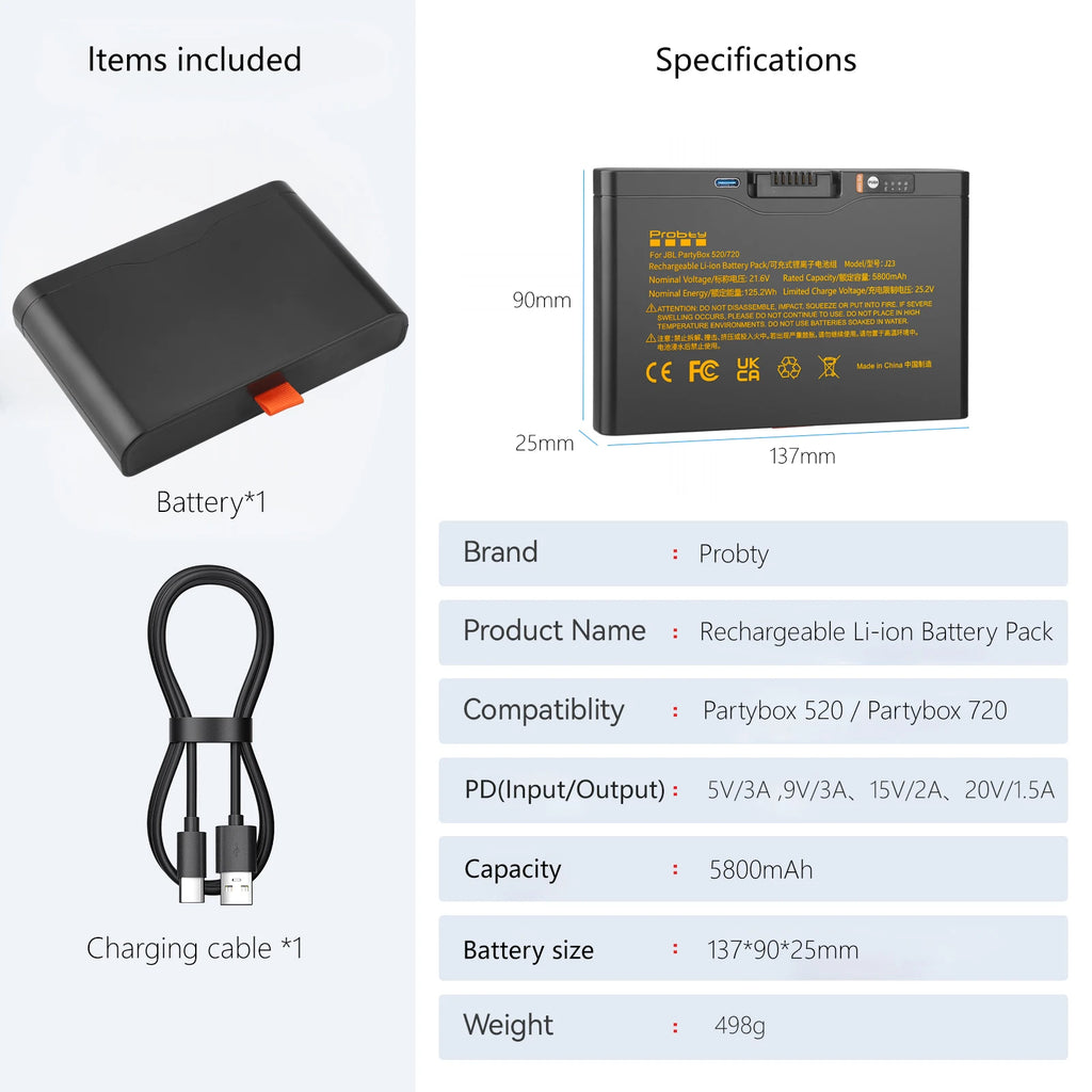 5800mAh Replacement Battery for JBL Partybox 520 Partybox 720 BOOMBOX 4 Bluetooth Speaker with TYPE-C PD Fast Charging Port