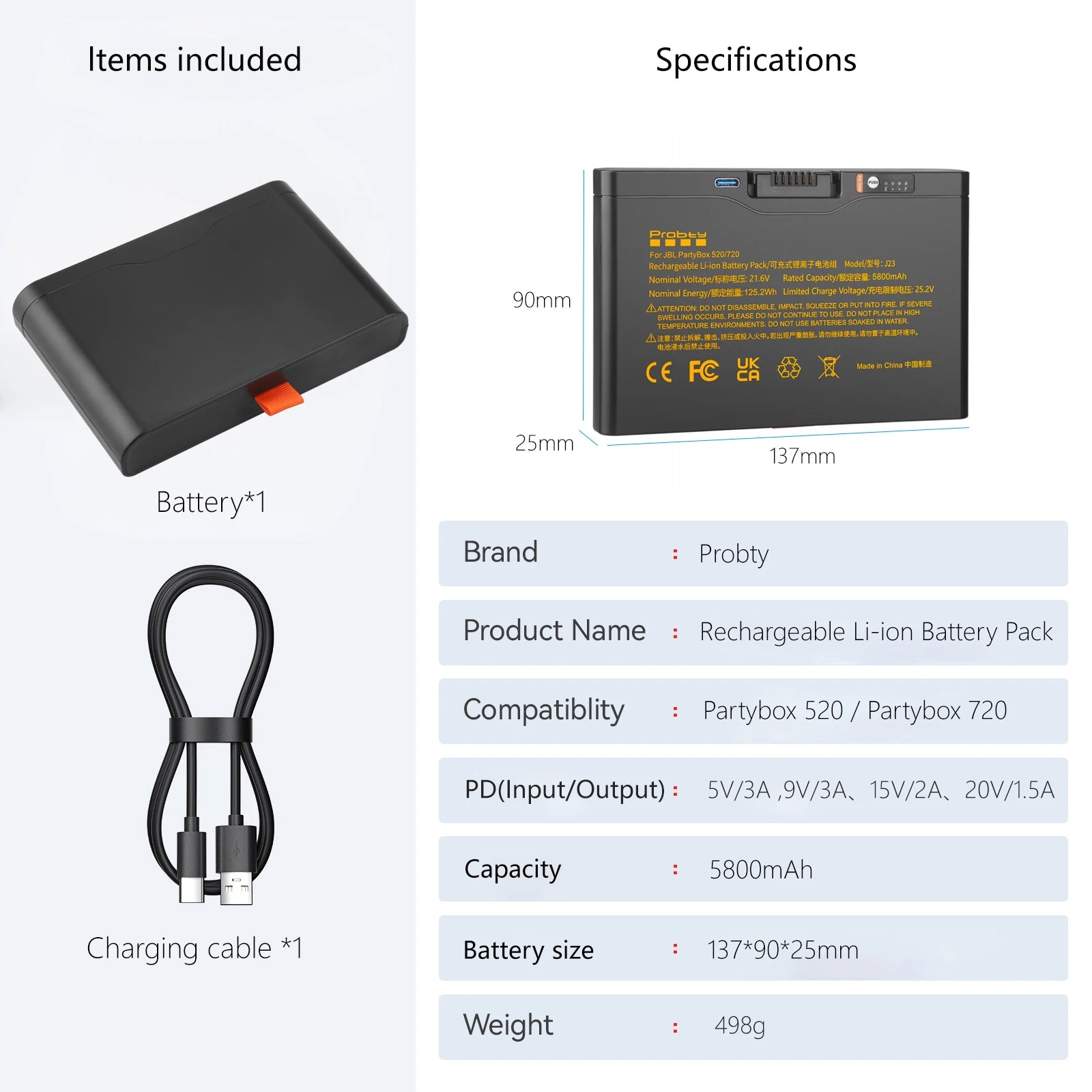 5800mAh Replacement Battery for JBL Partybox 520 Partybox 720 BOOMBOX 4 Bluetooth Speaker with TYPE-C PD Fast Charging Port