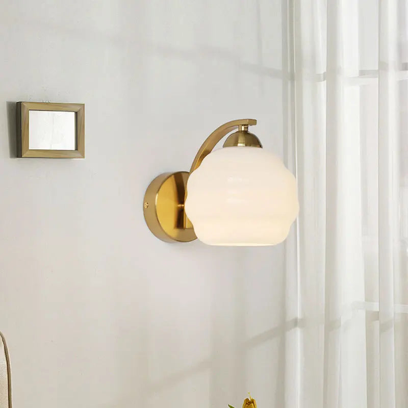 IWHD Milky Glass Ball LED Wall Lamp Sconce Iron Wrount Bedroom Living Room Bathroom Mirror Light Nordic Modern Wandlamp Applique