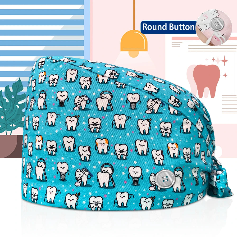 Dentistry Pet Medical Scrub Pharmacist Clinic Hat Dentist Lab Cap Nurse Surgical Working Caps Nursing Hats Cotton with Button