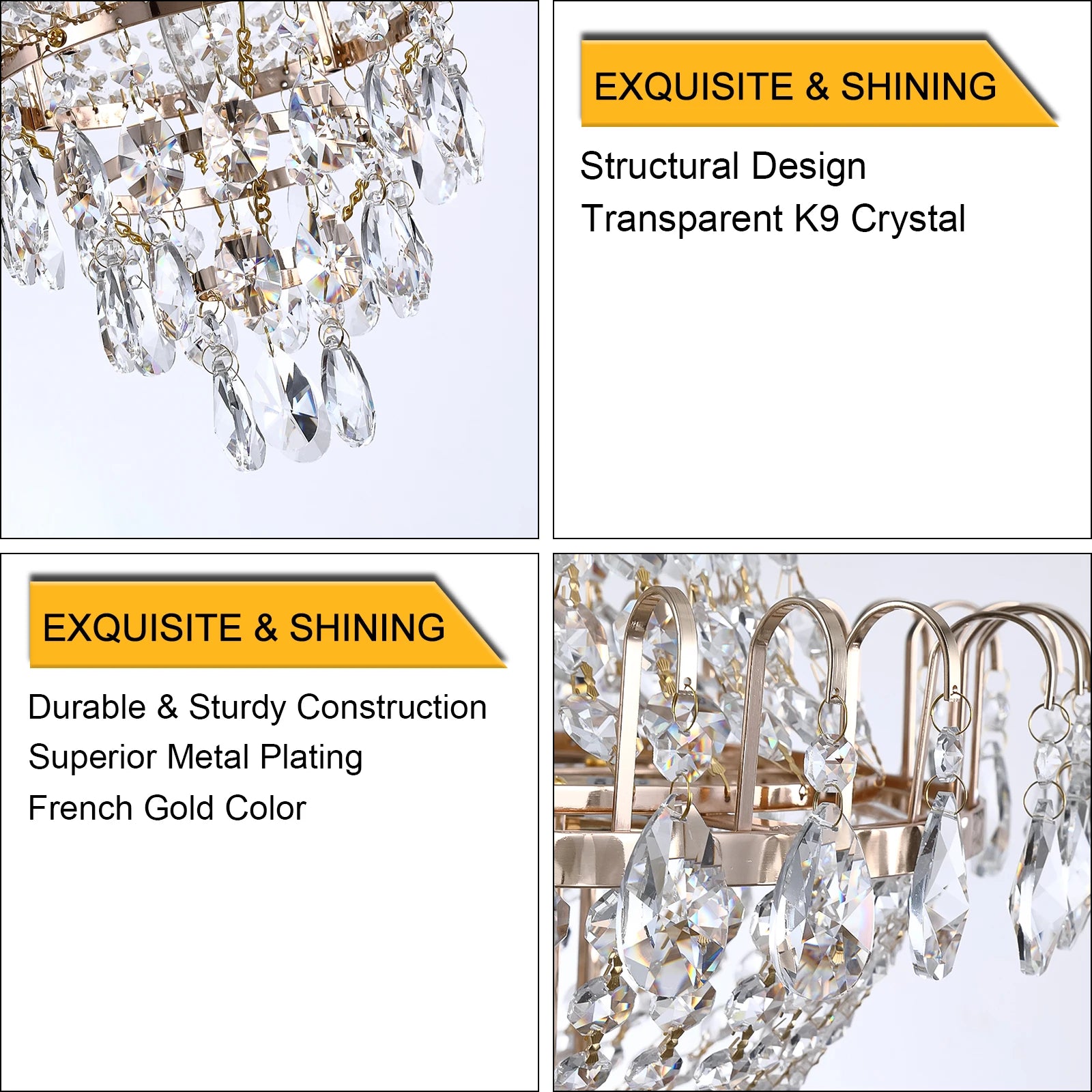ARLGSITE Luxury Gold Crystal Chandelier Elegant Dazzling K9 Crystals Ceiling Light for Living Room Dining Room Hallway-Gold