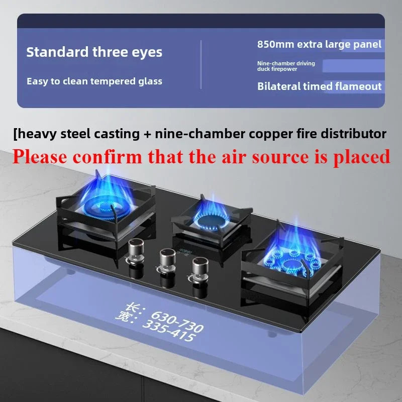 Embedded Three-Burner Gas Stove Dual Fuel Natural Gas LPG Household