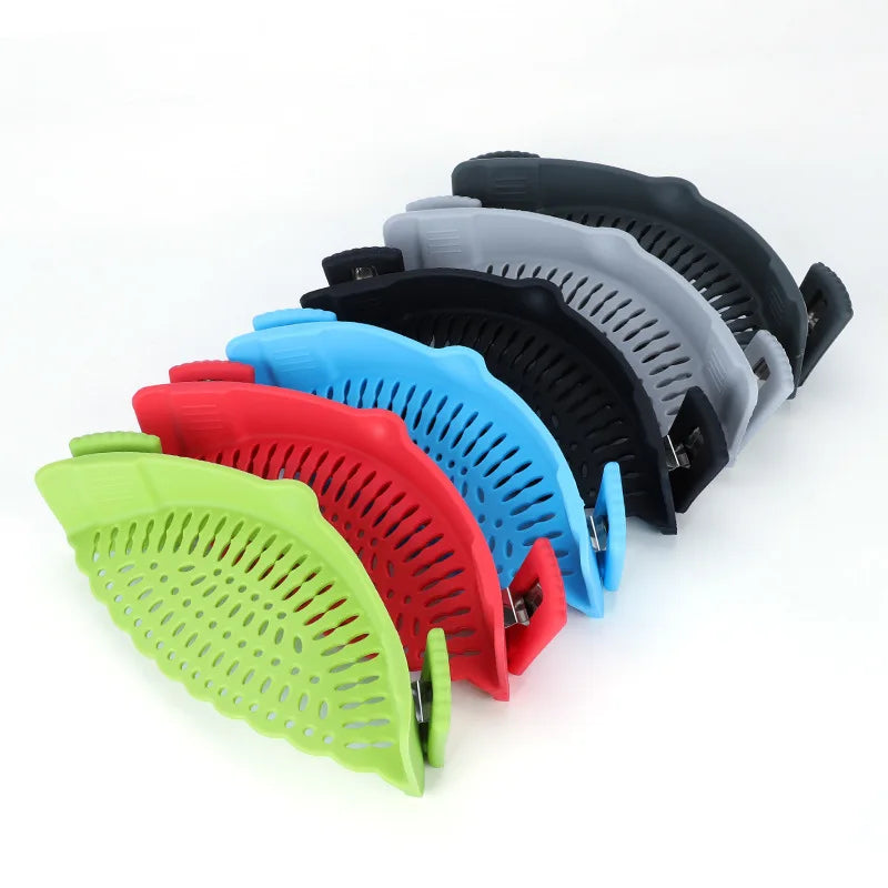 Silicone Strainer Clip-on Pan Pot Side Drainer Fruit Vegetable Noodle Drainage Filter Pour Baffle Colander Kitchen Gadgets