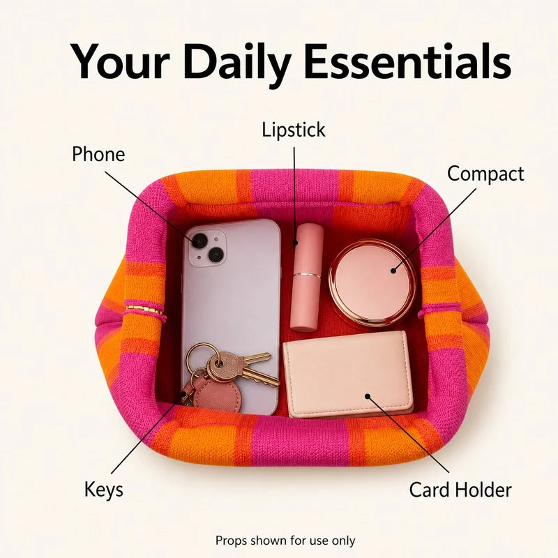 Women'S Striped Knit Clutch Bag Color Block Soft Pouch Handbag Large Capacity Foldable Purse For Party Dinner Daily