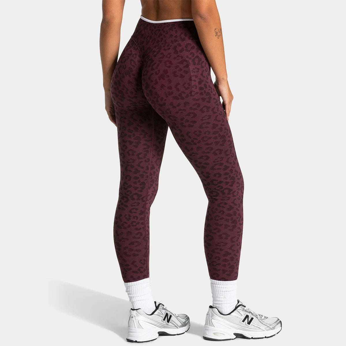 Women's Contrast Color Leopard Print Yoga Pants High Waist Elastic Hip Lifting Quick Dry Breathable Sports Trousers For Gym Runn