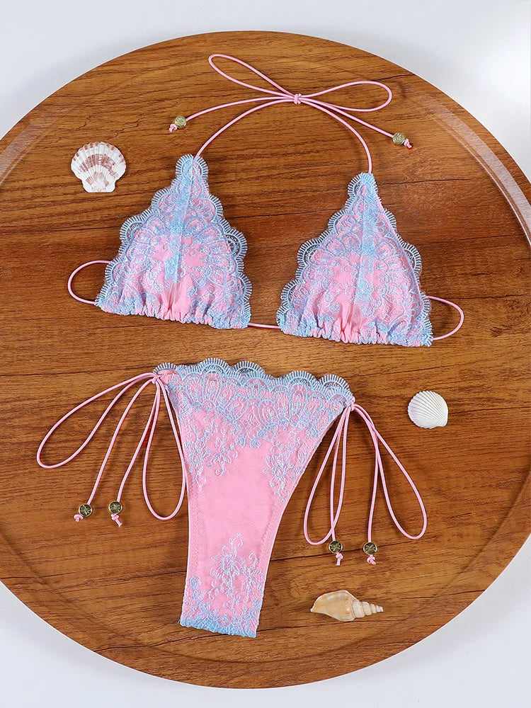 Miyouj Bandage Bikini Sets Triangle Bathsuits Low Waist Bathwear Solid Color Swimwear Women's Swimsuits High Cut Two-Piece Sets
