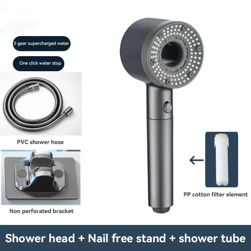 For Xiaomi 5 Modes Water Saving Shower Head Adjustable High Pressure Showerhead Handheld Spray Hangable Bathroom Accessories ﻿