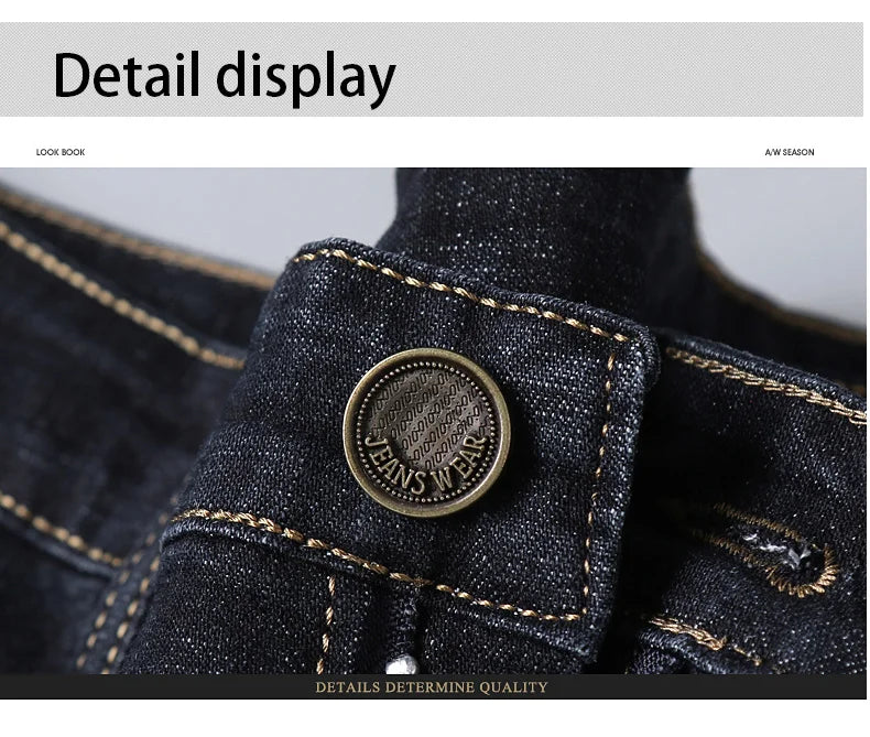 Men's Soft Straight Denim Pants 2025 Autumn Classic Business Black Biker Jeans Overalls Masculino Pantalone Hombre Mannen Homme