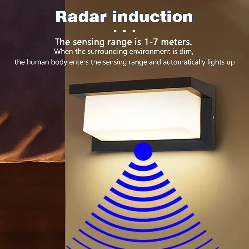 LED Outdoor Waterproof Wall Light 15W Radar Sensing Indoor Bedroom Living Room Outdoor Porch Wall Light Garden Decorative Light