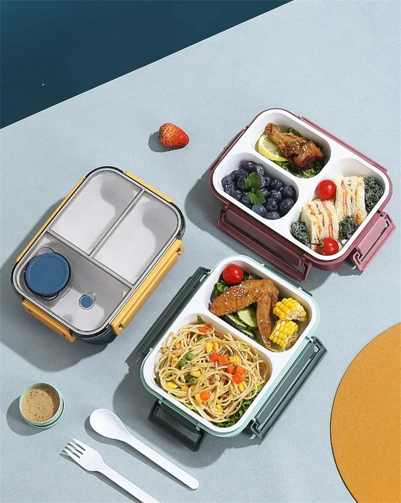 850ML Lunch Box with Tableware Sauce Box Portable Plastic Compartment Bento Box for Kids Food Storage Container Microwavable