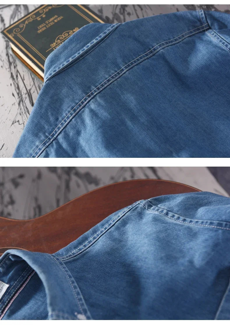 100% Cotton Autumn New Long-sleeved Denim Shirt Men Fashion Casual High Street Male Clothes Top Classic Light Blue Black Gray