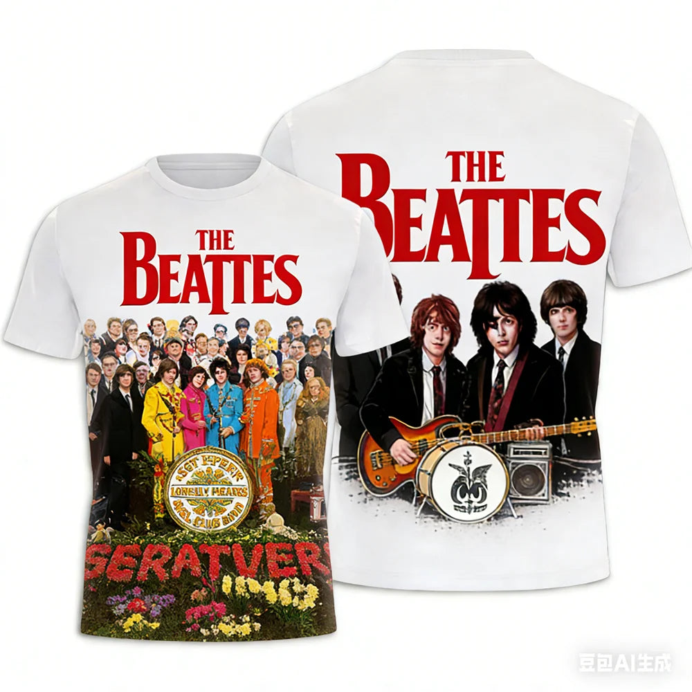 Rock band T-shirt Summer men's women's T-shirts The Beatles printed T-shirt Hip hop round neck T-shirt Breathable sports T-shirt
