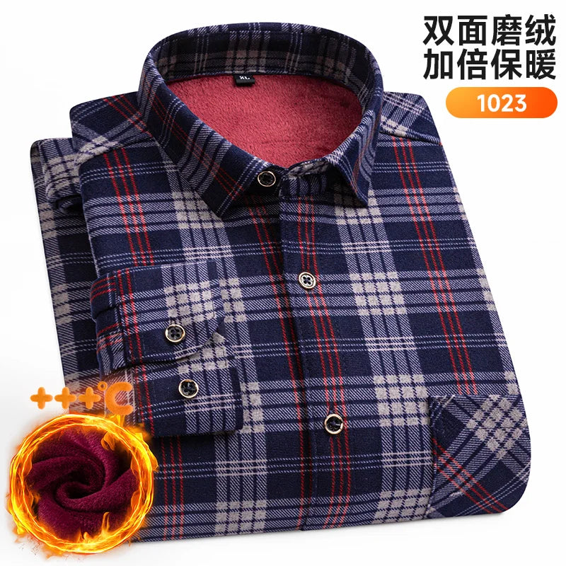 Men's Long-Sleeved Shirt Thickened Warm 7XL8XL Plus Size Autumn/Winter Casual No-Ironing Comfortable Double-Sided Fleece Top