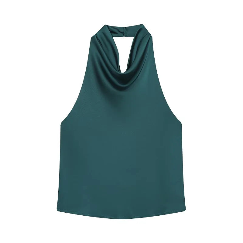 MUJER Satin Halter Tops for Women off Shoulder Backless Tops Woman 2026 Sexy Strapless Women's Tops Camisole Beach Top Female