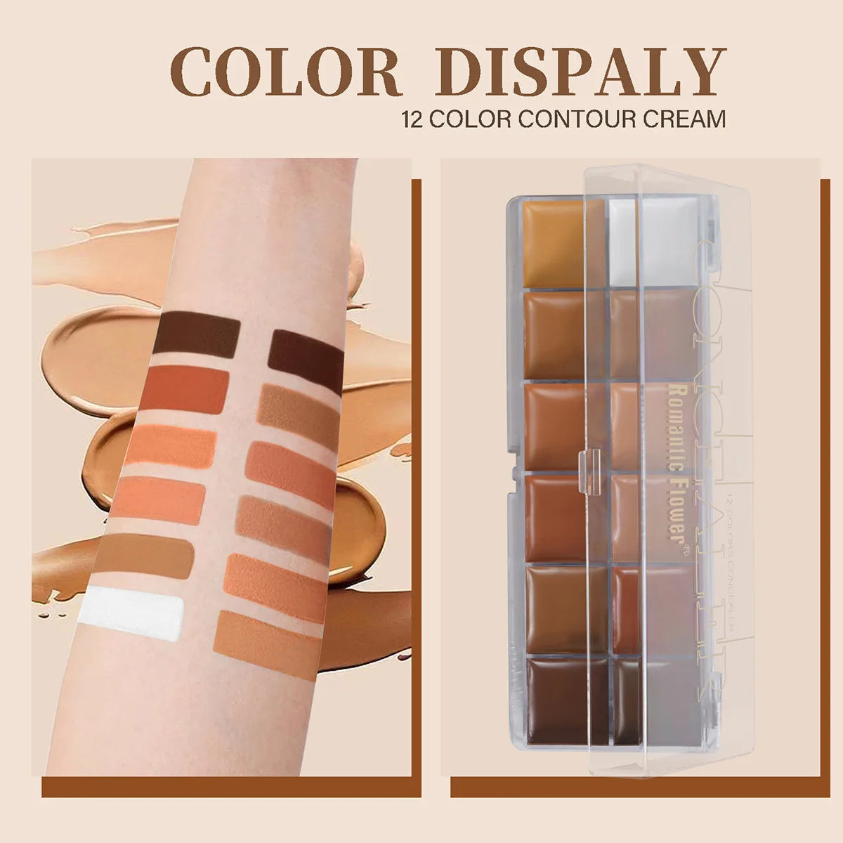 12 Color Concealer Palette for Dark Skin Full Coverage Waterproof Contouring Face Makeup Bridal Wedding Day Photo Ready