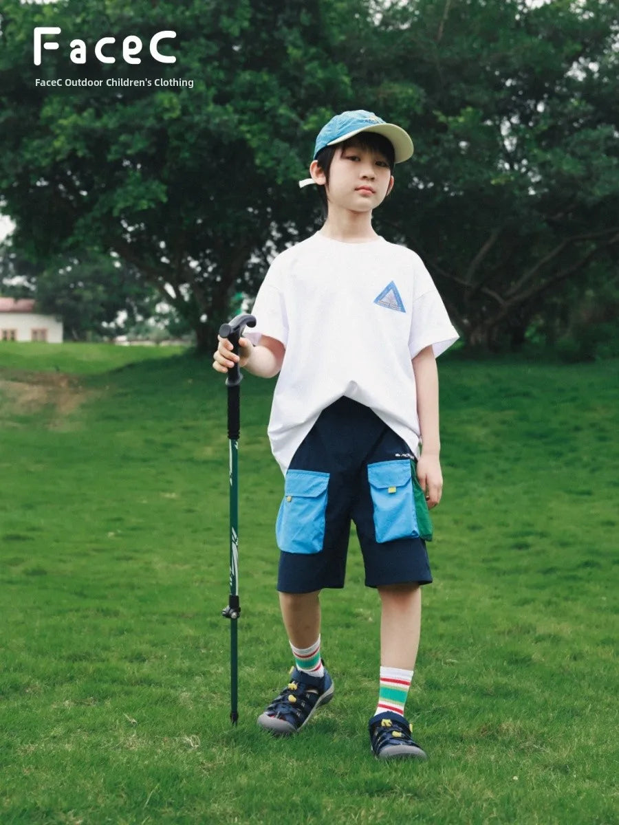 Quick Dry Children's Shorts Boys' Color Block Workwear Summer New Arrival Kids' Clothing Elastic Waist Straight Leg Pants