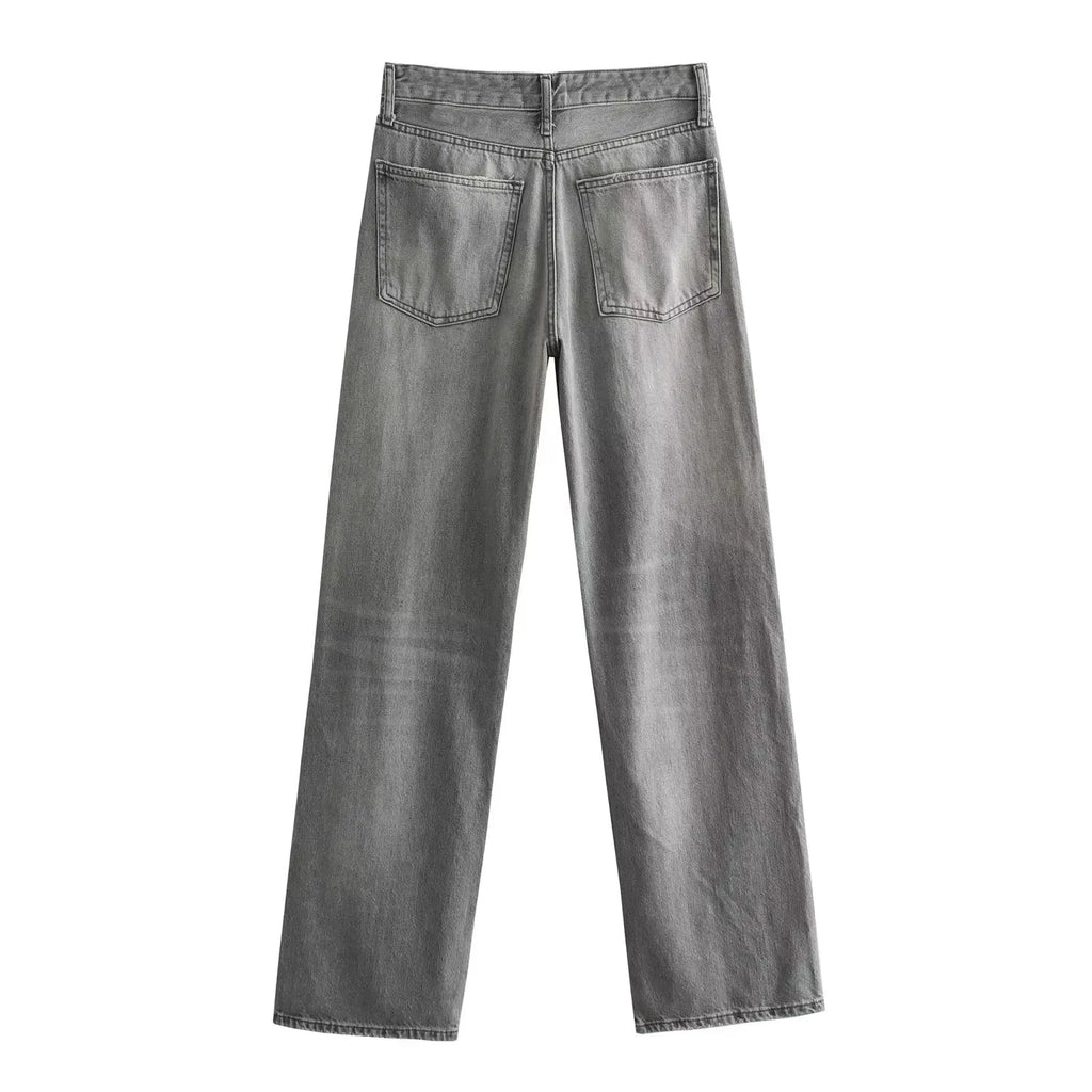Maxdutti British fFashion Street Distressed Jeans Boyfriend Style Pants Girls Retro Loose Casual Jeans For Women Harem Denim