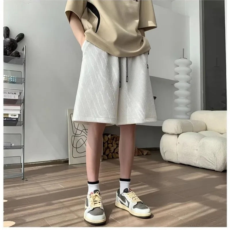Men's Wide Leg Pants Summer Stripes Loose Casual Trendy Mid-length Pants Comfortable Elastic Waist Fashion Letter Sports Shorts